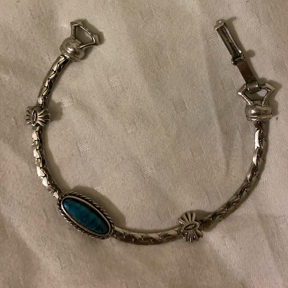 Vintage Signed Goldette NY Bracelet | Victorian Silver Turquoise bracelet